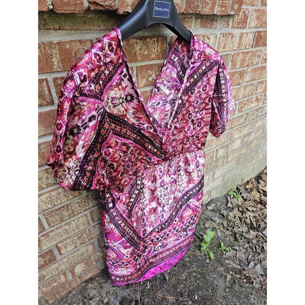 Boho Medallion Paisley Print Surplice V-Neck Tunic Top Flutter Sleeve XL Y2K EUC